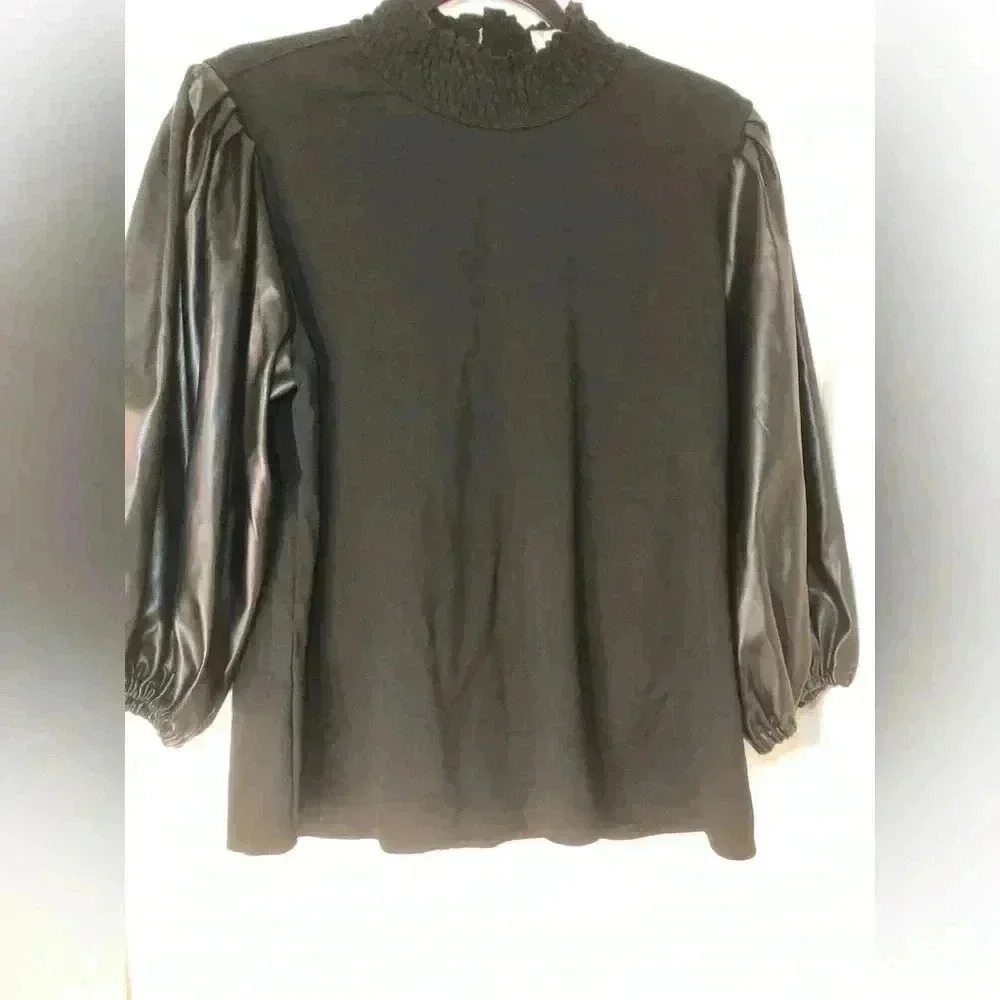 Black Mock Neck Bishop Sleeve Blouse - Picture 7 of 13
